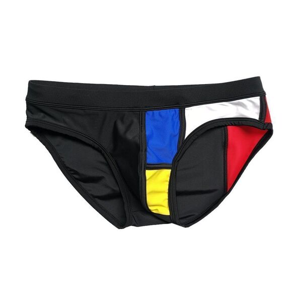 Men's low rise contoured Mondrian color blocked swim briefs speedo Black Size M - Picture 5 of 6